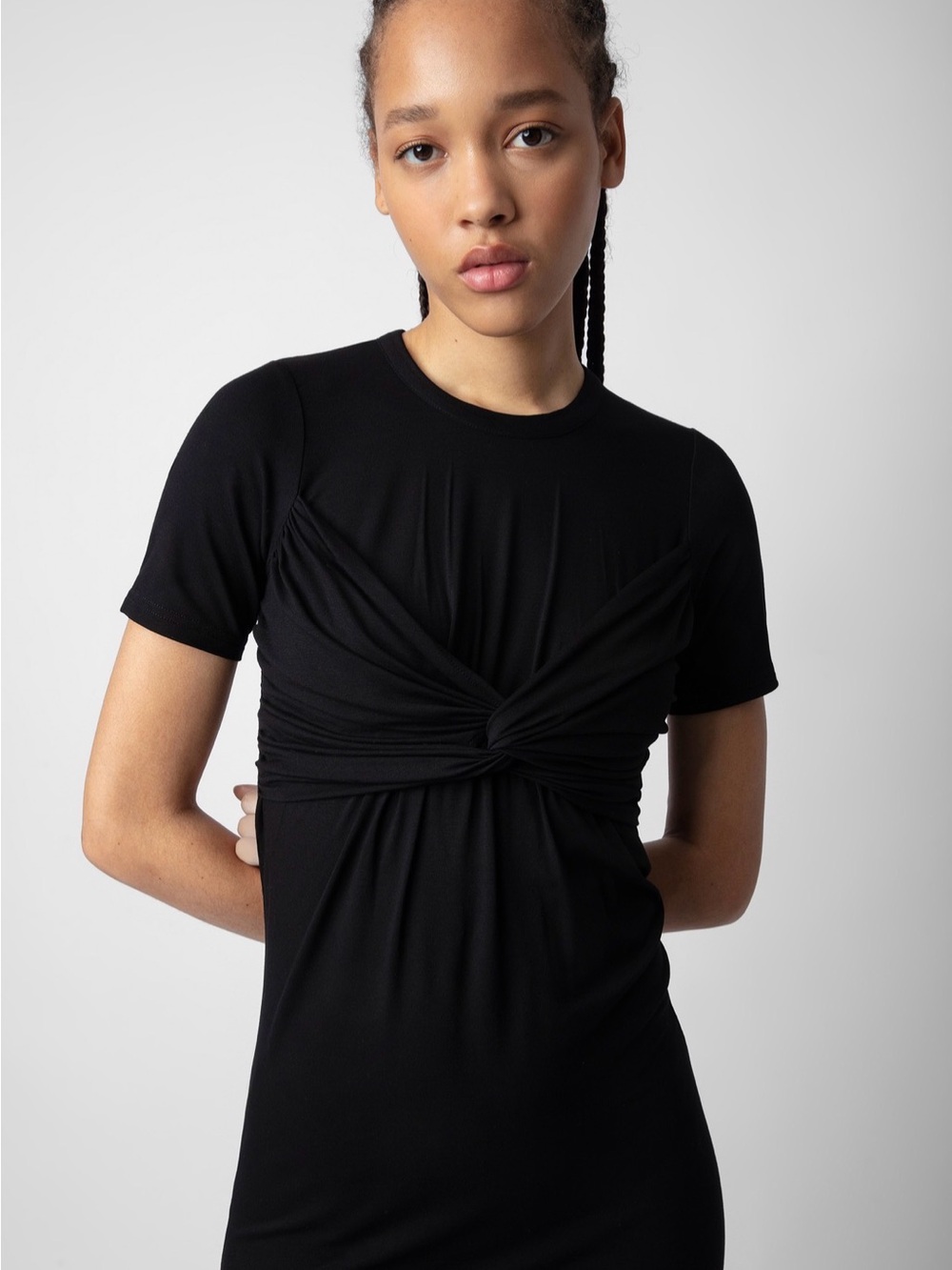 Zadig & Voltaire Black Twist-Knot Short Sleeve Dress